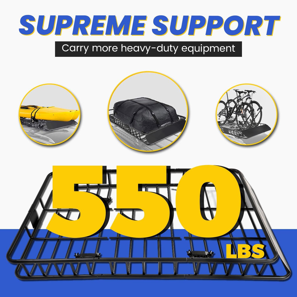 ECOTRIC 67" x 39" x 5.1'' Universal Roof Rack Cargo Carrier Basket with Extension Heavy Duty Steel Car SUV Top Luggage Storage Holder Basket for Travel 550LBS Weight Capacity