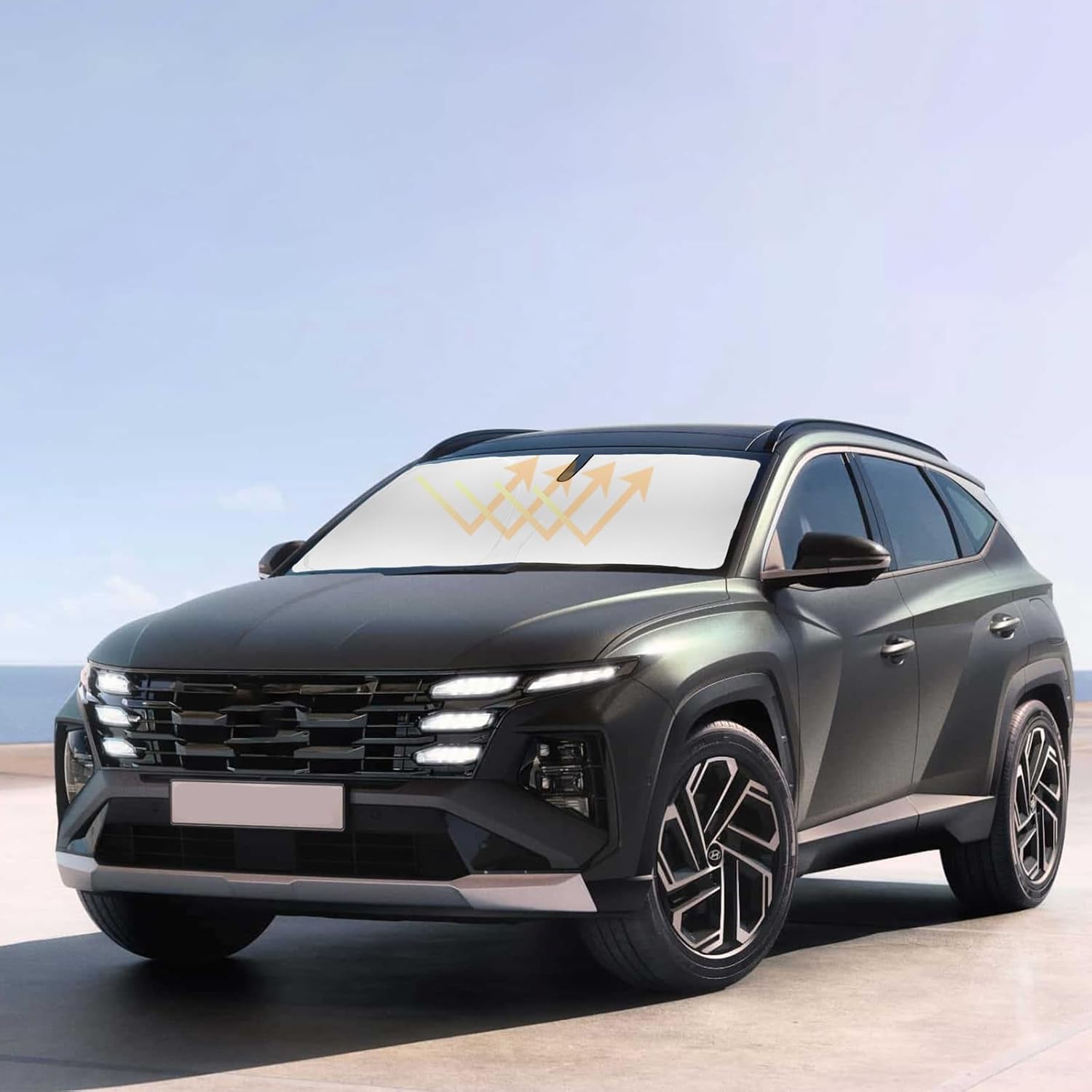 Sun Shade for Tucson Windshield Sunshades for 2022-2024 2025 2026 Tucson for Hyundai Windshield Cover Front Window Shields 240T Silver Coating Protector Sun Visor Blocks UV Rays Heat Car Accessories