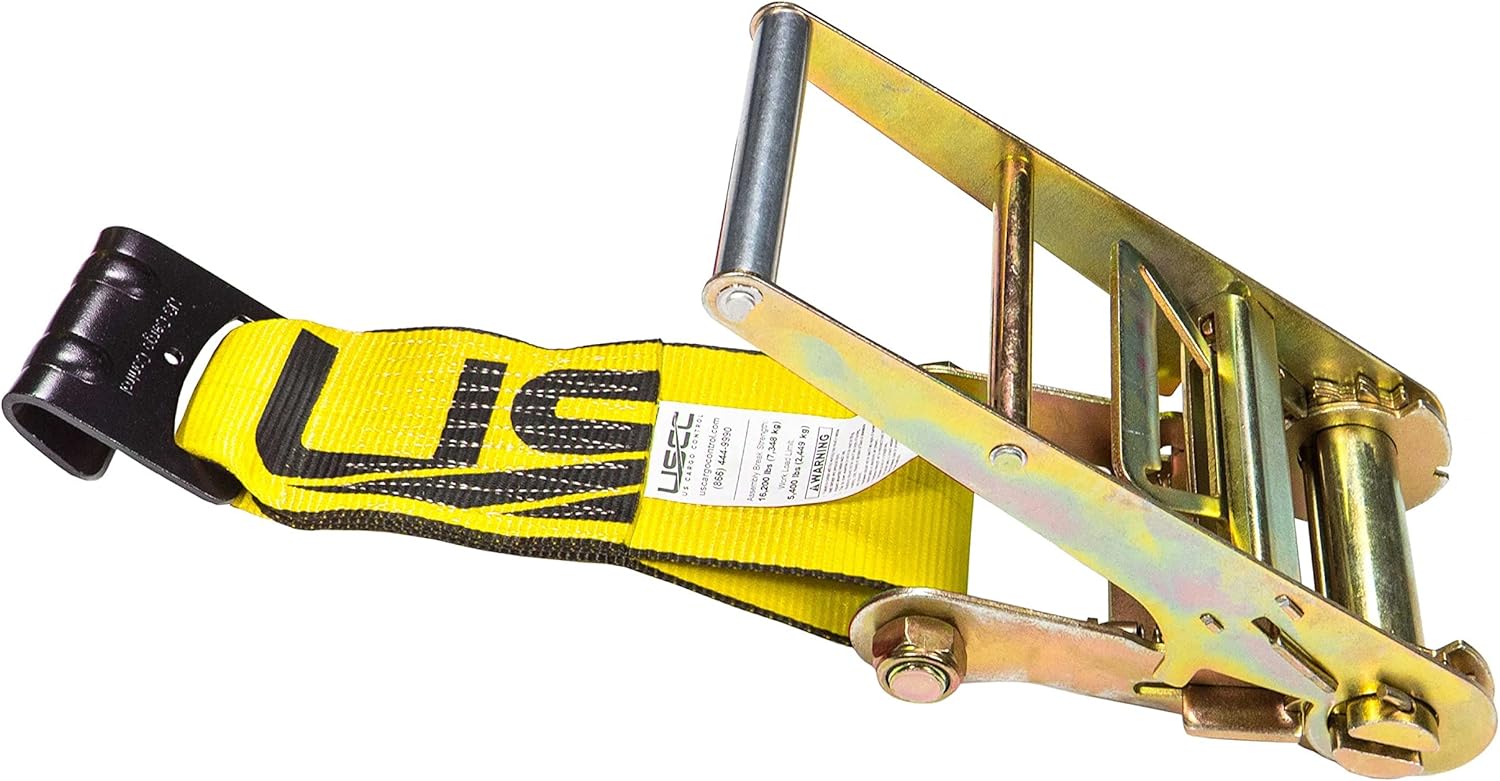 US Cargo Control Heavy Duty Yellow Fixed End with Ratchet and Flat Hook 4 Inch x 11 Inch (200-Pack), Fixed End Only, 5,400 LBS Working Load Limit