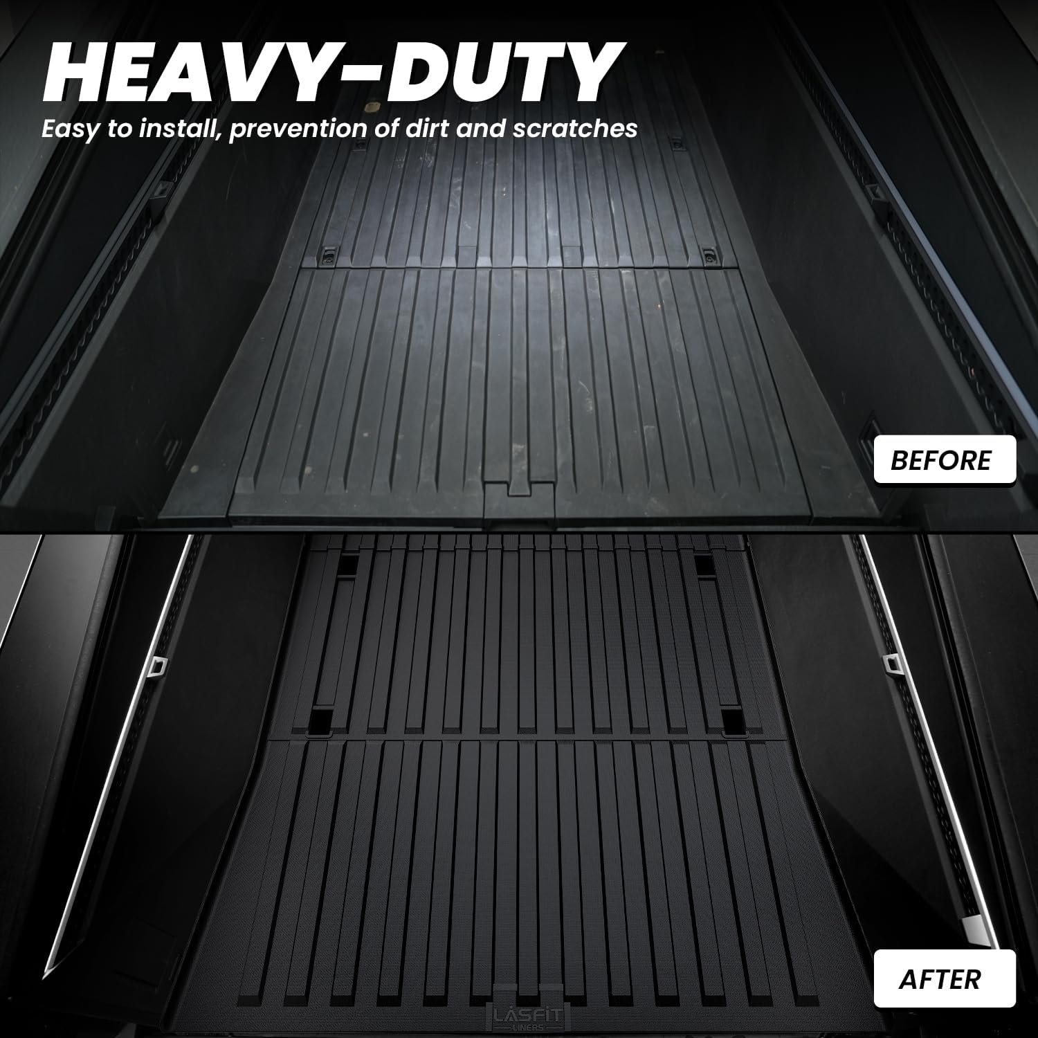 LASFIT Truck Bed Mat for Tesla Cybertruck 2024 2025 2023 6FT Bed Liner Car Accessories, Custom Fit TPE All Weather Pickup Cargo Liner Frunk Rear Sub Trunk Mat Set 3PCS