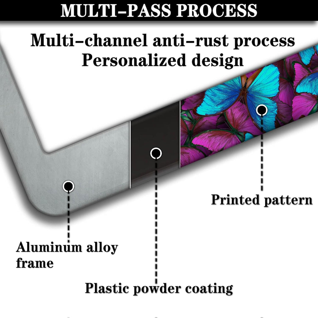 License Plate Frames Multicolor Car Plate Frame for Women Blue Purple Butterfly Women Universal Aluminum Car Accessory 2 Pack with Screw Covers Set
