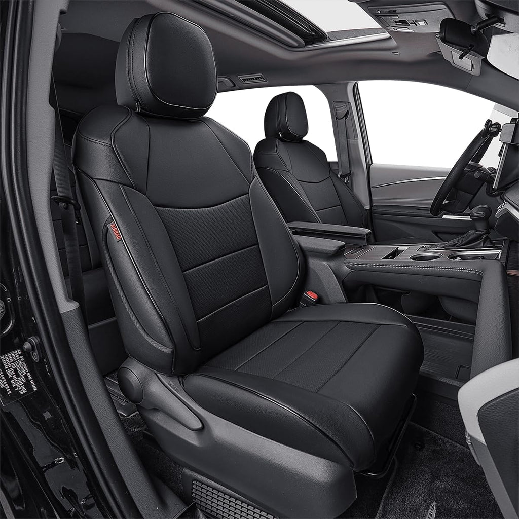 EKR Sienna Seat Covers for 2021-2025 Toyota Sienna XLE,XSE,Limited,Platinum,7 Seats,2nd Row Captain Chairs W/NO Legrest,Waterproof Seat Covers Full Set for Cars,Car Seat Protectors -Leather(Black)