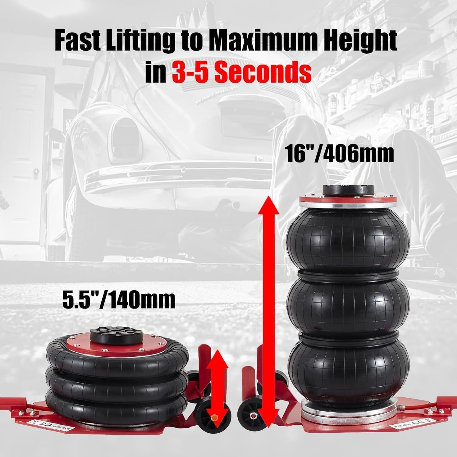 Air Jack,Heavy Duty 3 Ton/6600 lbs Air Bag Jack-3-Ply Pneumatic Lift up to 17.7 inch/450 mm for Cars/SUVs,Pneumatic Jack with Adjustable Long Handles