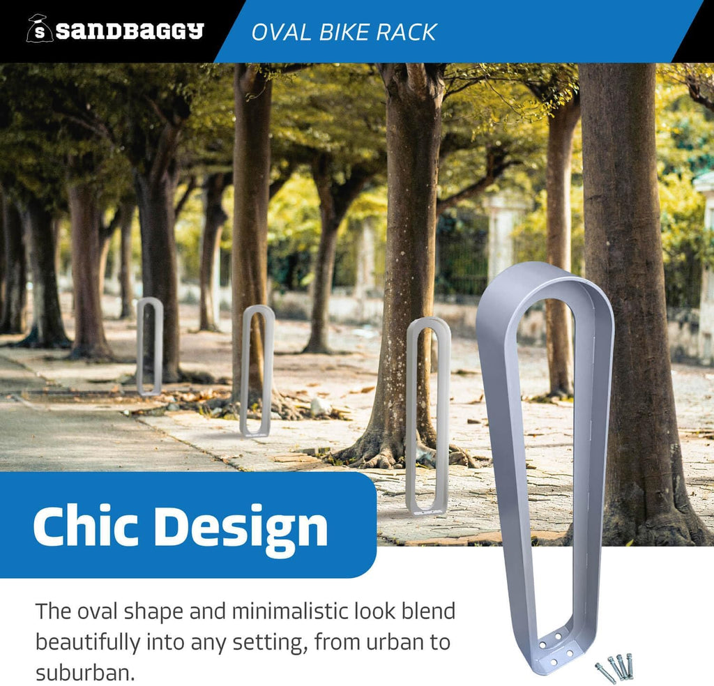 Sandbaggy Modern Commercial Bike Rack | 6.5” x 3” x 35” Oval Design | In-Ground | Anchor Bolts Included (White, 3)