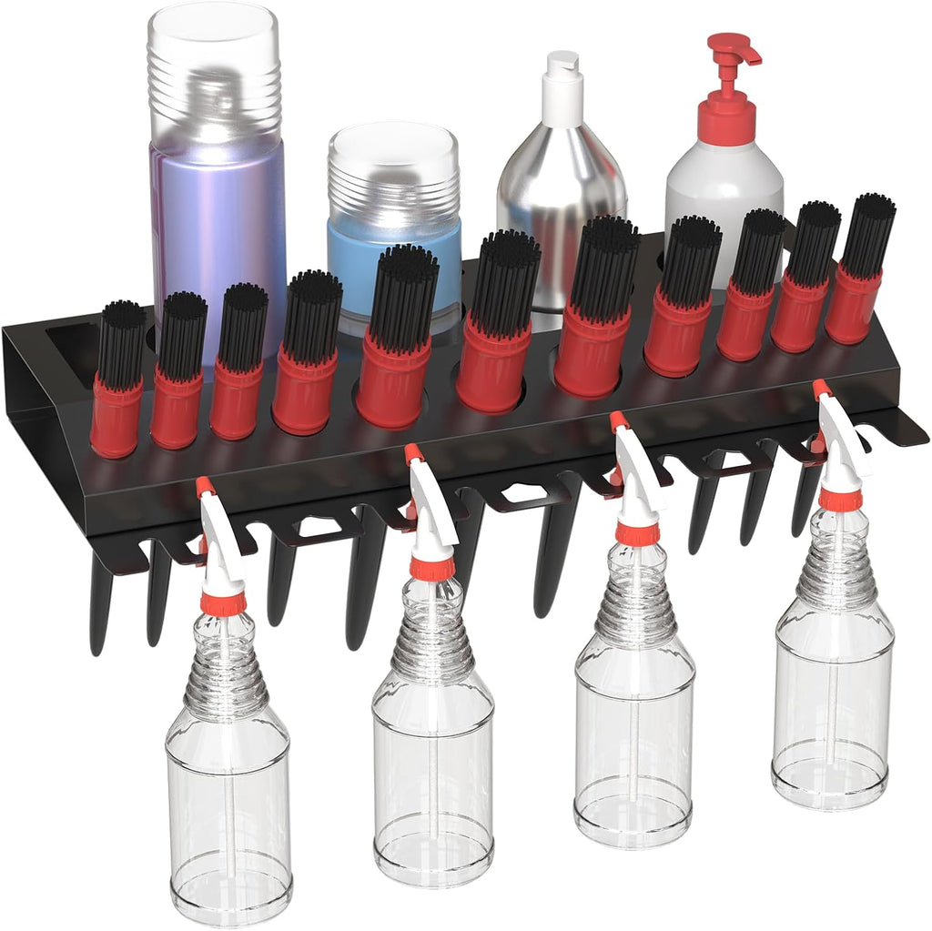Spray Bottle Storage Rack, Wall Mount Bottle Organizer Car Detailing, Detailing Brush Organizer, Car Beauty Shop Accessory Display, 3/8" Air Tool Holder for Garage and Workspace, 1Pcs, Black