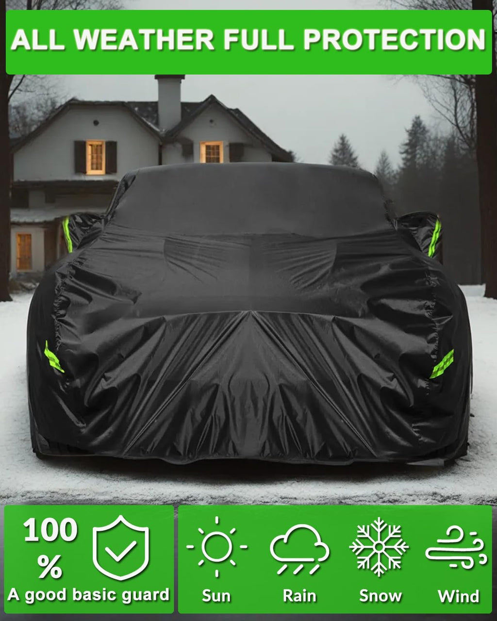 Car Cover Custom Fit for Ford Mustang 2005-2025, Waterproof All Weather GT Cover Outdoor Dustproof Shelby Coupe Cover with Door Zipper Black