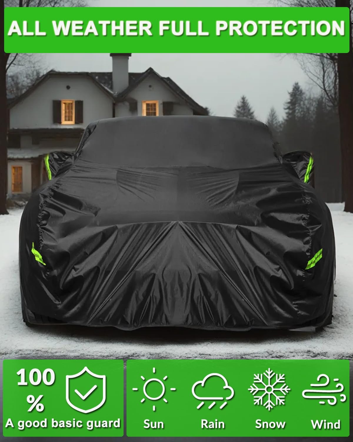 Car Cover Custom Fit for Ford Mustang 2005-2025, Waterproof All Weather GT Cover Outdoor Dustproof Shelby Coupe Cover with Door Zipper Black