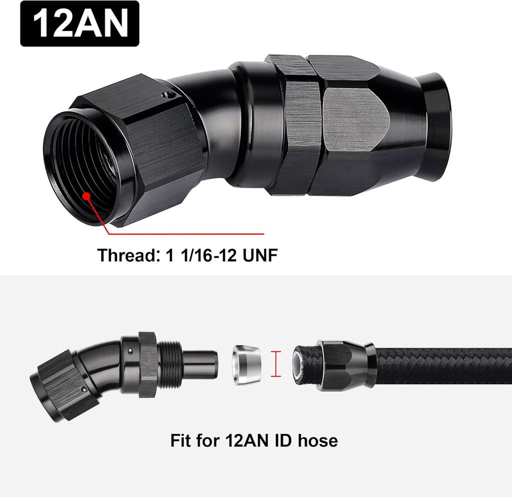 EVIL ENERGY 12AN 30 Degree PTFE One Piece Full Flow End Hose Fitting Aluminum Black