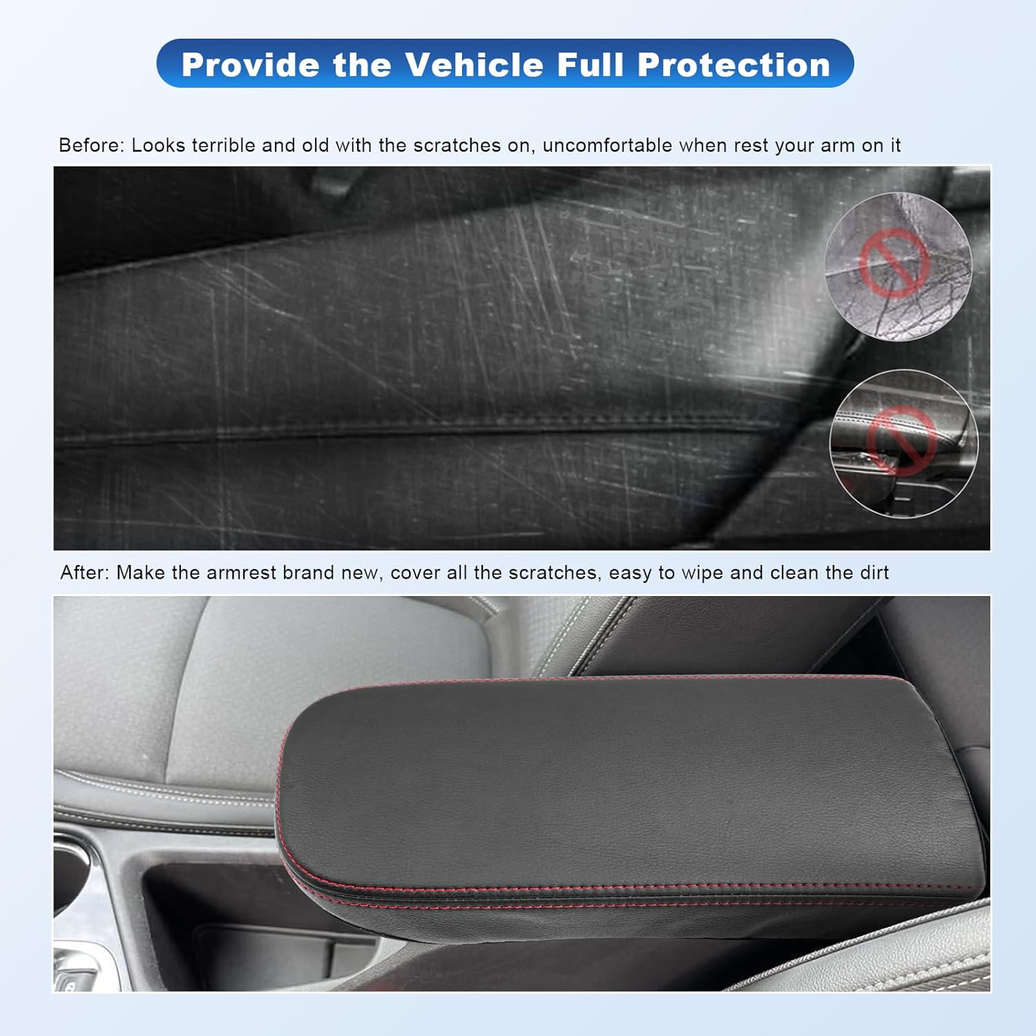 CDEFG 2024 2025 Trax Center Console Cover for 2024 2025 Chevy Trax Armrest Cover Middle Console Pad 2024 2025 Trax Accessories (Red Stitching)