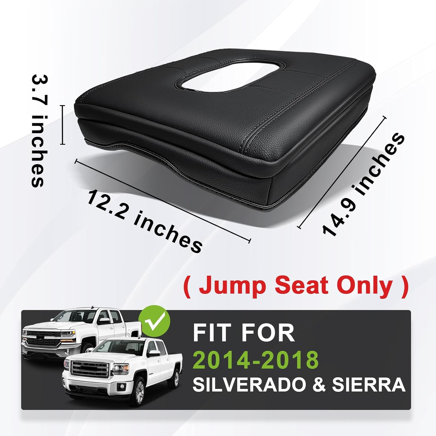 Muslogy Center Console Armrest Cover for Chevy Silverado & GMC Sierra 1500 2500 3500HD 2014-2018 Comfort Armrest Pad Arm Rest Cushion Vegan Leather Protector 1-Inch Extra Thick(Jump Seat ONLY)