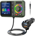 Nulaxy Bluetooth FM Transmitter for Car, Wireless Car Bluetooth Adapter with Big Color Screen, Support QC3.0 Fast Charging, Hands-Free Call, MP3 Music Player BASS&TRE Booster, TF Card AUX-KM28 Green