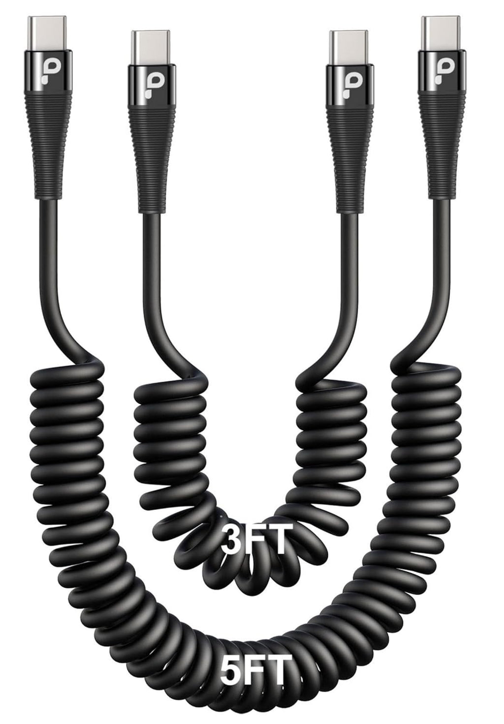 USB C to C Cable for Car 3FT&5FT, 100W Coiled USB C Fast Charging Cable for iPhone 16 Short USB Type C Cable for iPhone 15/Pro/Plus/Pro Max/Samsung Galaxy S23, Compatible All Type C Devices-Black