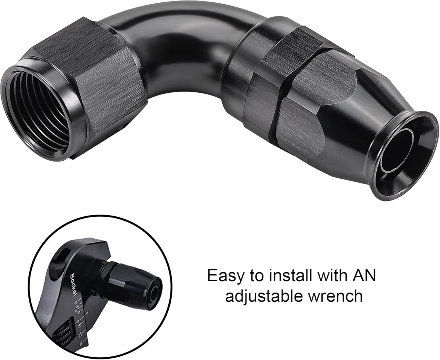 EVIL ENERGY 6AN 90 Degree PTFE One Piece Full Flow End Hose Fitting Aluminum Black