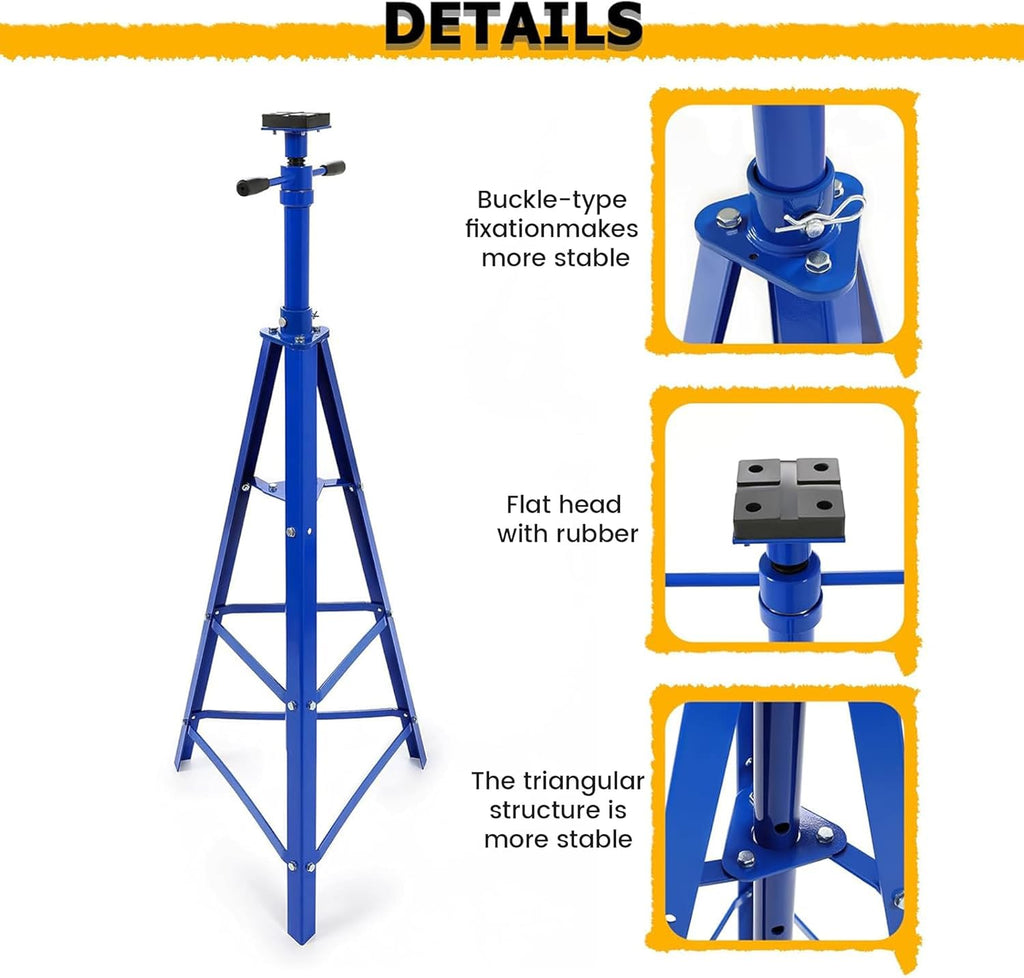 KUAFU Adjustable Under Hoist Tripod Stand, 4500 LBS Load Capacity, 2 Ton High Lift Jack Stand Reach Under Hoist Stand for Repair Shops, Garages and DIY, 55.63"-62.25" Steel Powder Coated Blue