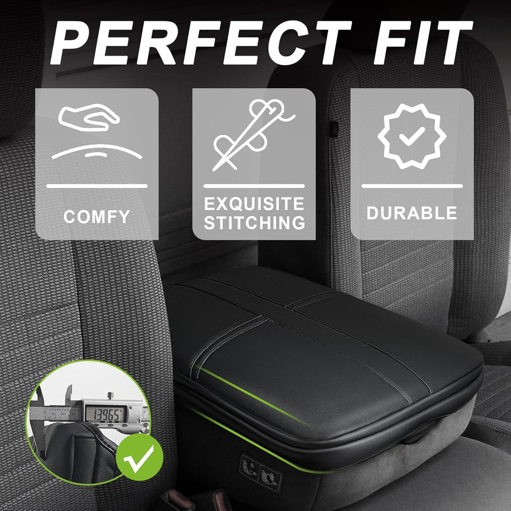 Muslogy Center Console Armrest Cover Compatible with Dodge Ram1500/2500/3500 2002-2012 Comfort Armrest Pad Arm Rest Cushion Vegan Leather Protector 1-Inch Extra Thick(Jump Seat ONLY)