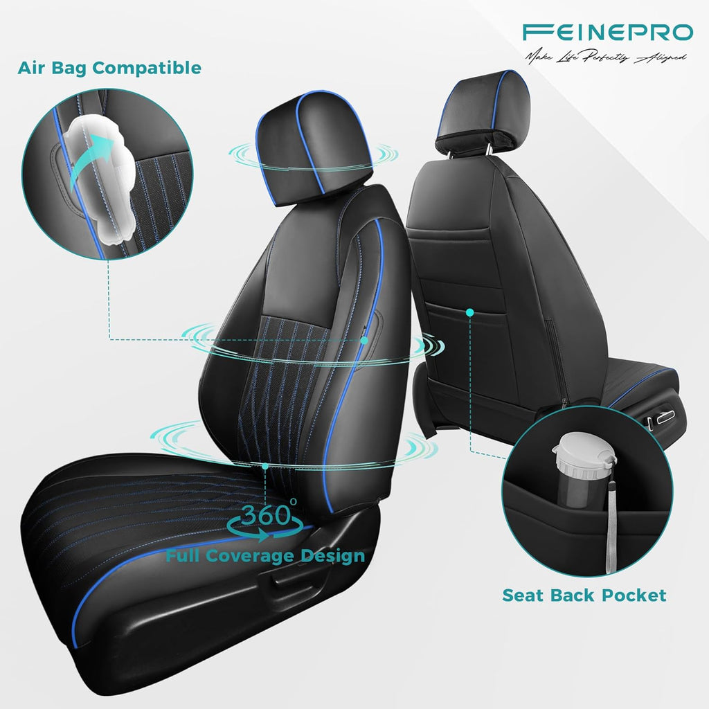 Seat Covers for Honda Civic Sedan LX 2016 2017 2018 2019 2020 2021, Faux Leather Car Seats Cover Full Set (Rear Row Solid & No Folding Backrest)-BlackBlue
