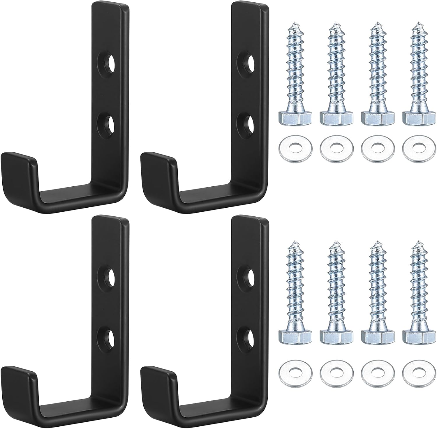 Heavy Duty Garage Hooks for Hanging, 4pcs Black Garage Storage Wall Mount J Hook Heavy Duty, J Utility Hooks for Extension Cord Tool Cable, Clothes, Keys Hook (4Pcs)