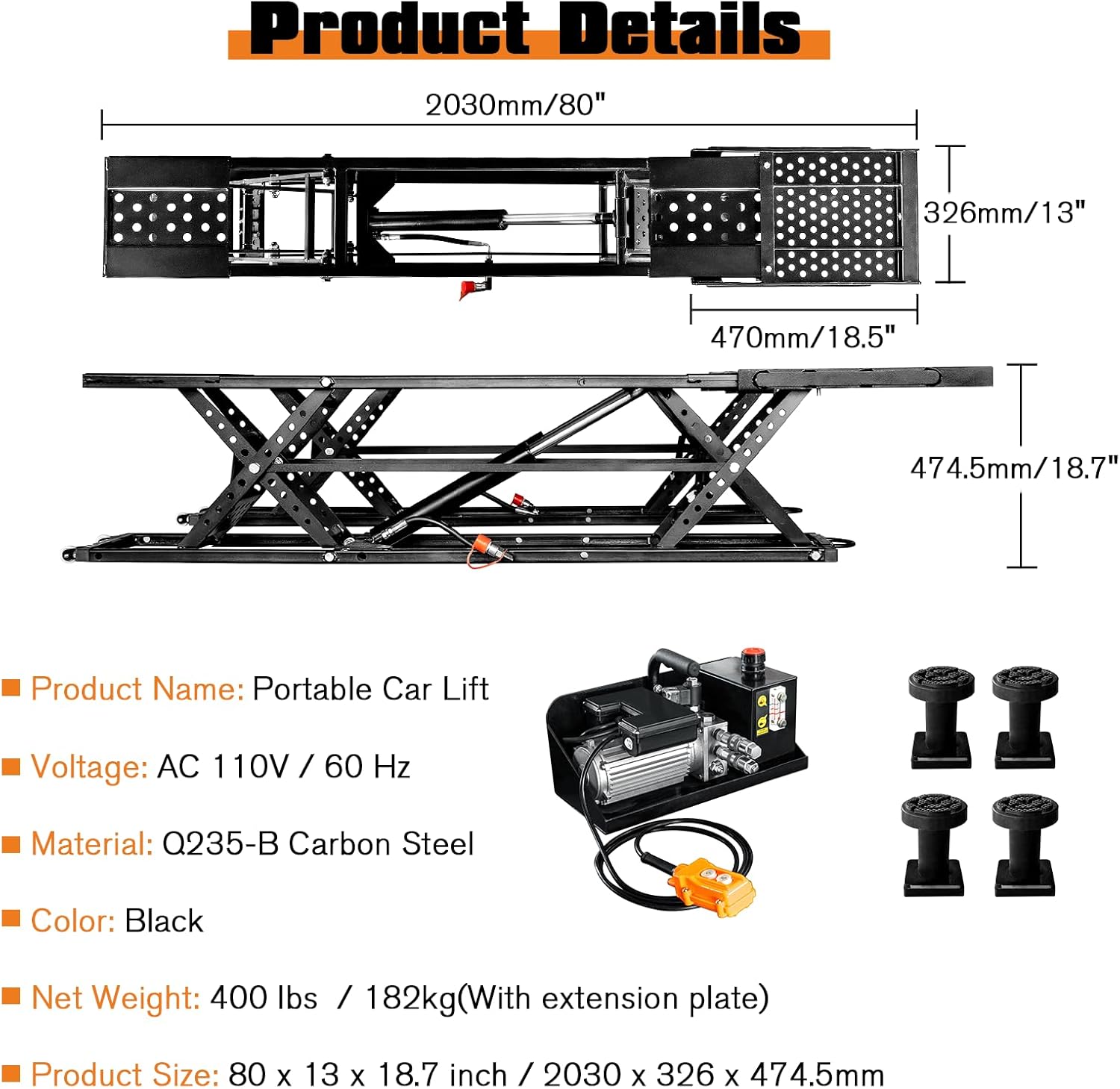 Albott 7000 LBS Portable Car Lift, Heavy Duty Quick Jack with 28" Max Height, Locking Levers & Wheels, Adjustable Scissor Lift for Cars, SUVs, Light Trucks, Garage or Shop Use, Black
