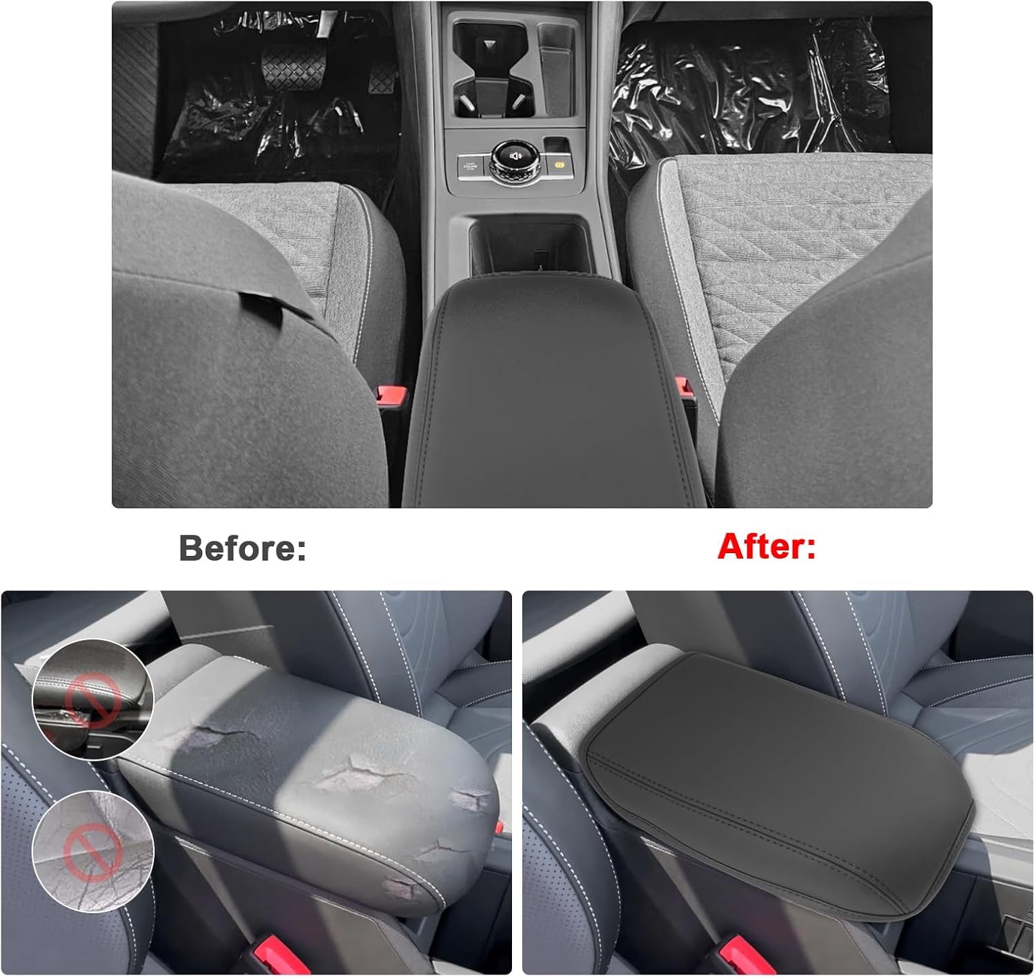 SXCY for 2025 VW Tiguan Armrest Cover for 2025 Volkswagen Tiguan Accessories 2025 Tiguan Center Console Cover 2025 Tiguan Middle Console Cover (Thin Cover with Black Line)