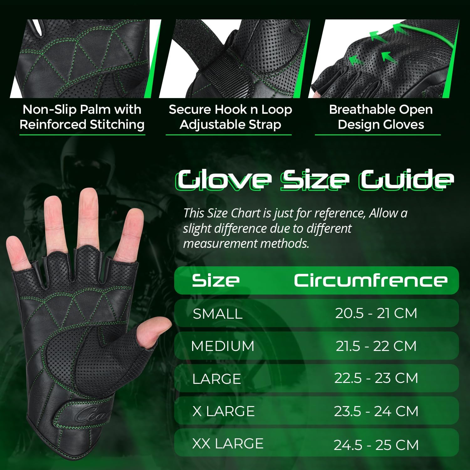 aasportx Motorcycle Gloves - Men's Leather Motorbike Gloves with Touchscreen Function - Non-Slip Pads for Men & Women