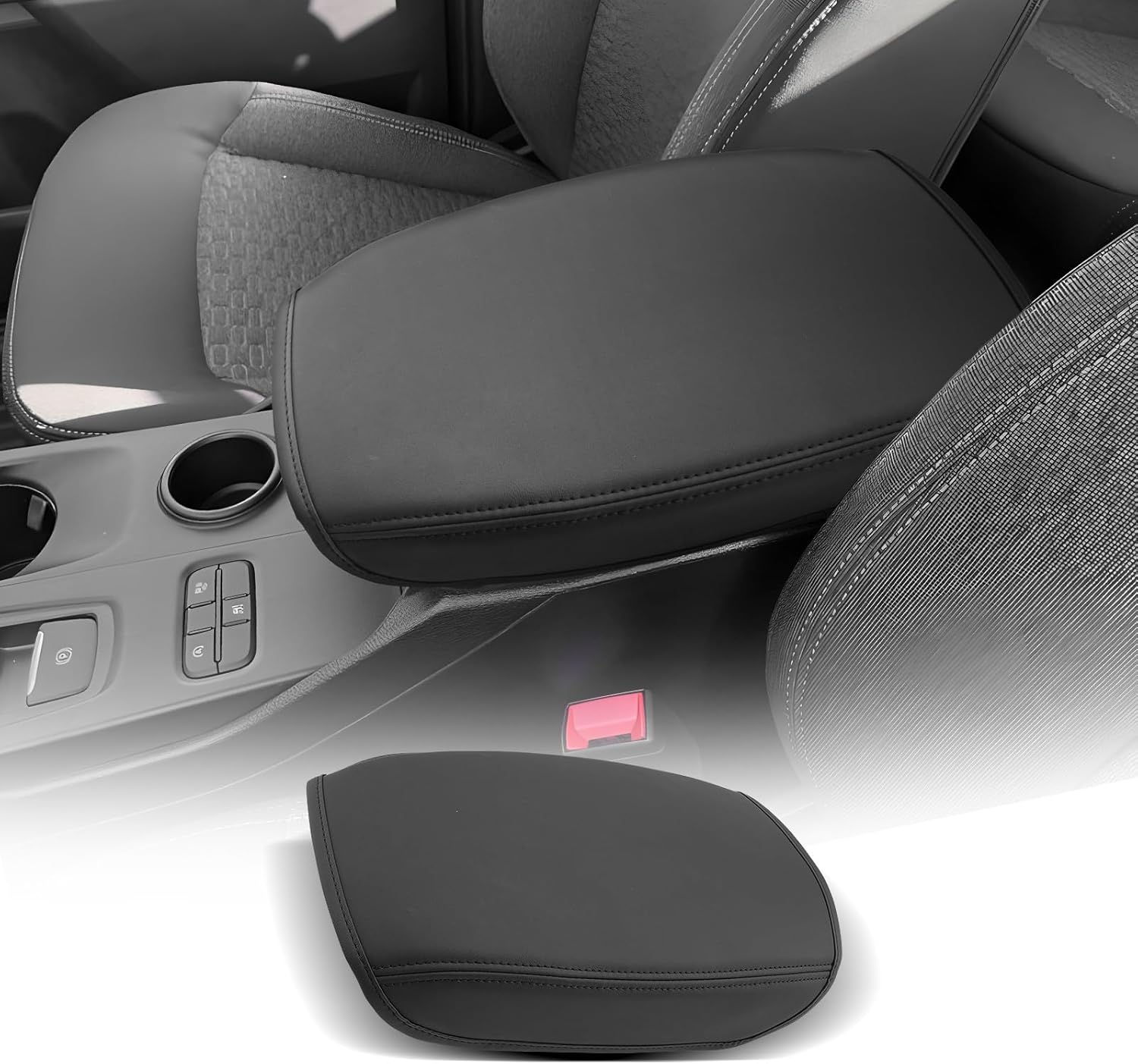 CDEFG for Ford Ranger 2024-2025 Center Console Cover Armrest Box Cover for Ranger (XL, XLT, Lariat, Raptor) 2024 2025 Accessories Console Arm Rest Protector Thin Black Leather