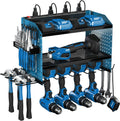 Veitorld Power Tool Organizer with Power Strip, 4 Drill Holders Tool Storage, Heavy Duty Rack for Garage Organization, Wall Mount Tool Organizer, Christmas Anniversary Birthday Gifts for Men Dad Him
