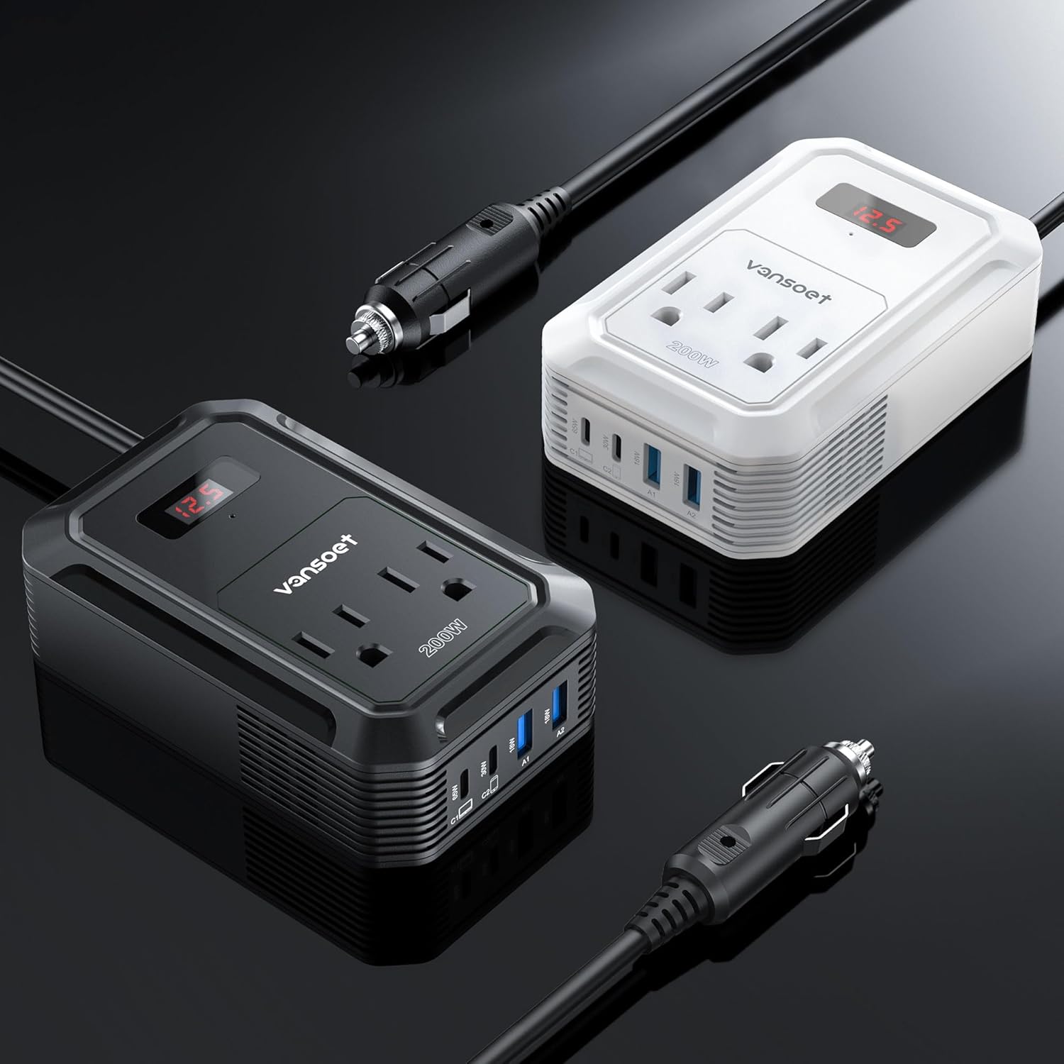 200W Car Power Inverter DC 12V to 110V AC Inverter with PD 65W/30W USB C & 2 QC 18W USB Ports & 2 AC Outlets,Car Pluɡ Adapter Outlet for Laptop/Phone/Road Trip