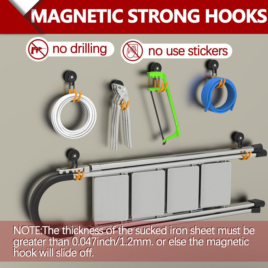 3-H Heavy Duty Magnet Garage Hooks 4 Pack, J Shape Strong Magnetic Hooks for Hanging Cordless Power Drill, Utility Magnetic Tool Holder for Metal Cabinet, Steel Pegboard, Toolbox, Garage(Orange)