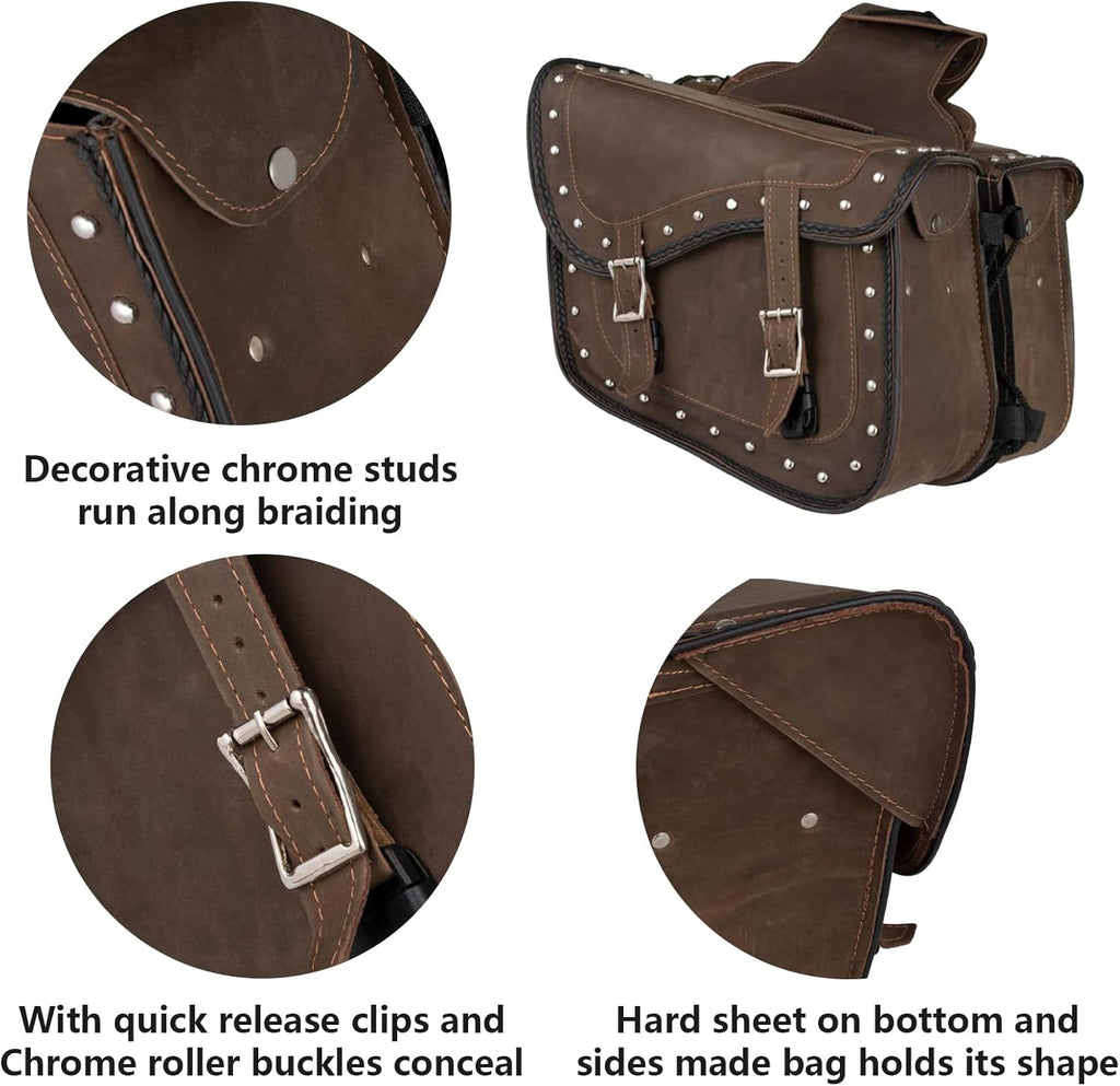 GARGOYLE BELLS Genuine Leather Motorcycle Saddle Bags Motorcycle Luggage Bag For Softails Sportsters Dyna ect