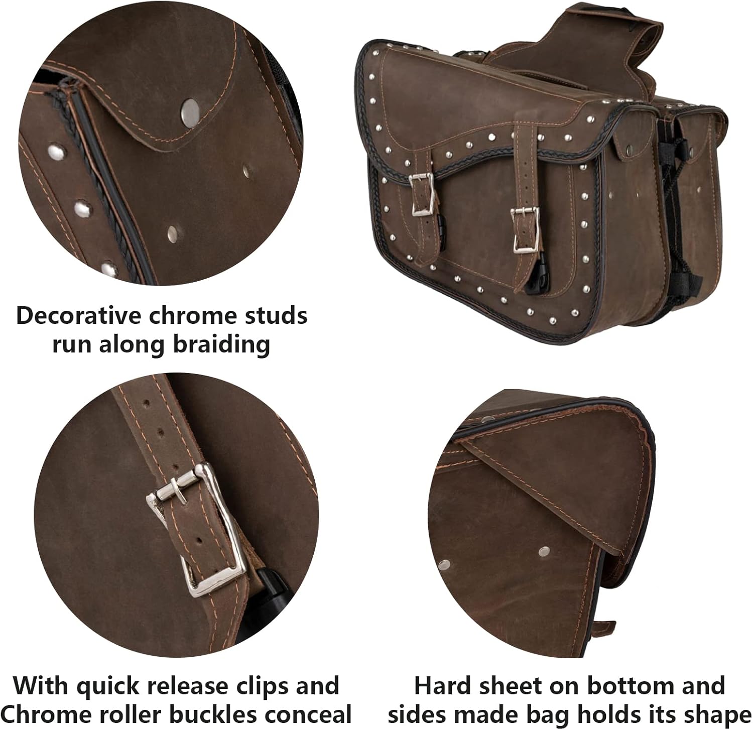 GARGOYLE BELLS Genuine Leather Motorcycle Saddle Bags Motorcycle Luggage Bag For Softails Sportsters Dyna ect