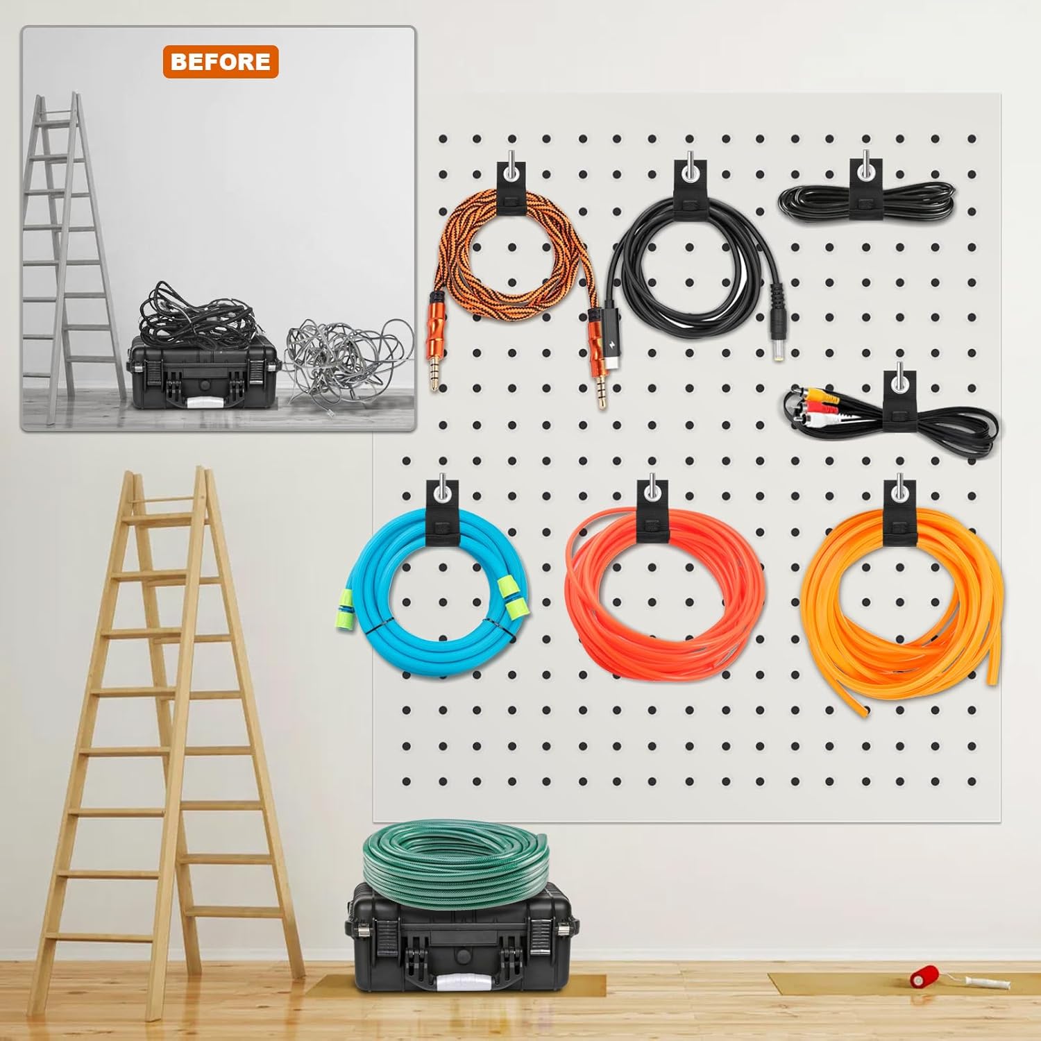 Heavy-Duty Storage Straps，Extension Cord Holder Organizer Variety Pack Holds 55lbs，Fit Easily on Hooks or Nails ， Perfect for Garage Organization 3-pk 10",14" and 18", Black (9, BLACK)