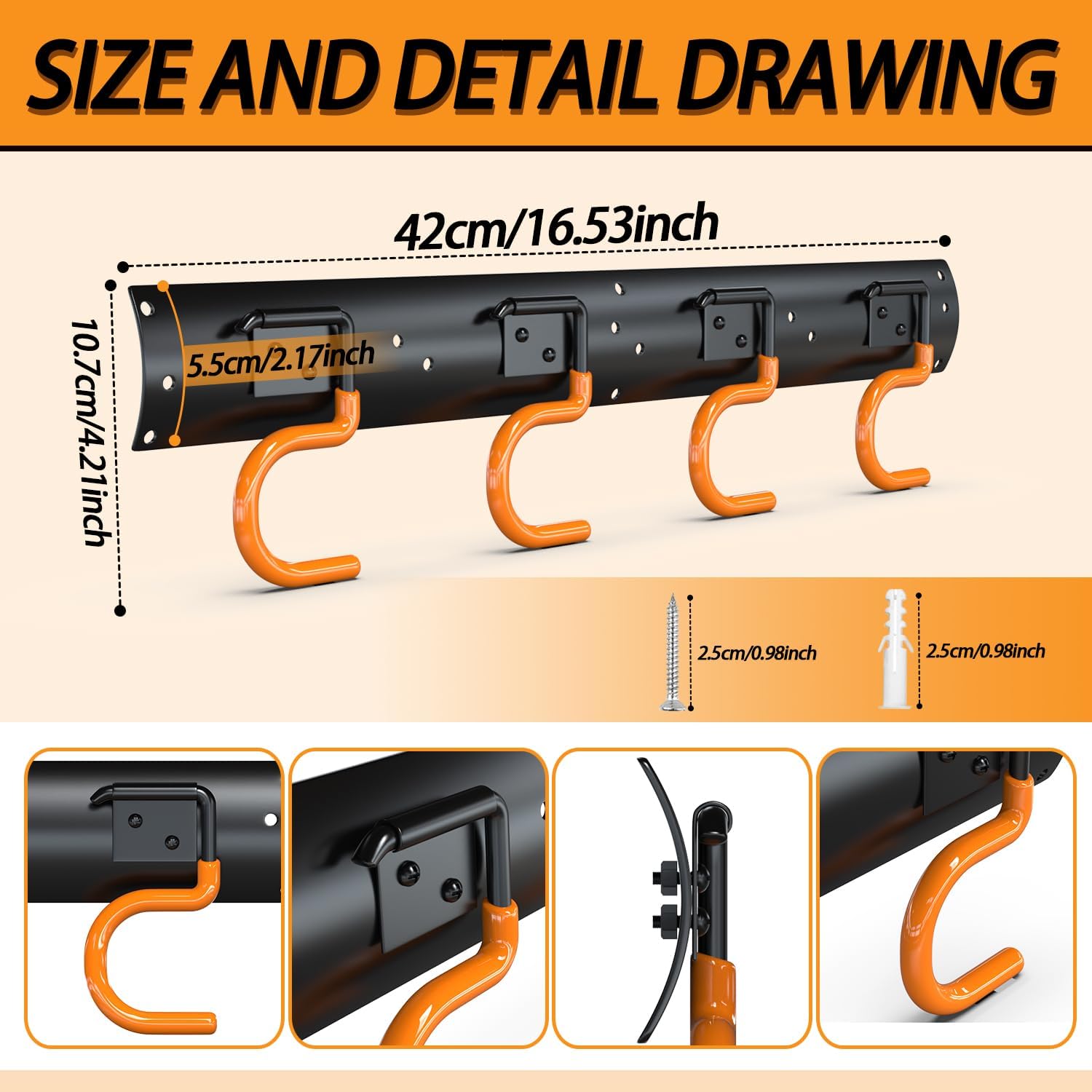 3-H 12×16" All Metal Garden Tool Organizer Wall Mount, Broom Holder Wall Mount for Garage, Shed, Garden, Basement Hanging and Organizing Rake, Mop, Shovel, Hose (12Pack)