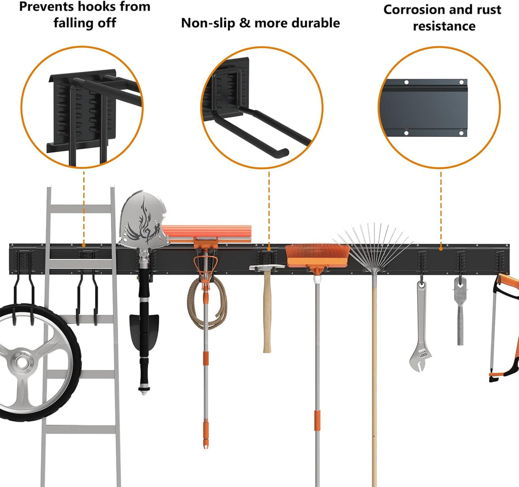 64 Inches Garage Tool Organizer Wall Mount, Yard Tool Hangers for Garage Wall, Tool Storage Rack Wall Hooks