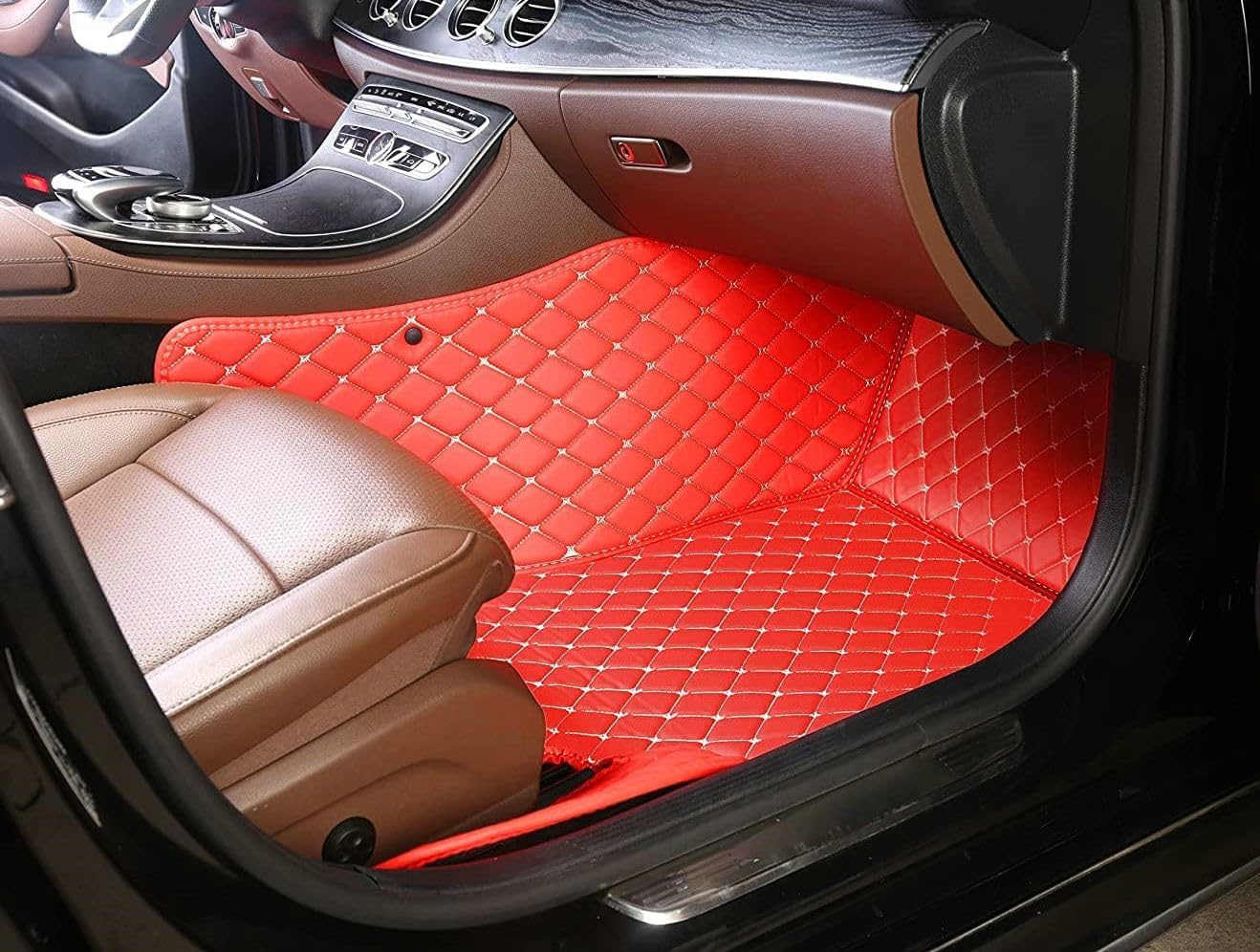 Custom Artificial Leather Waterproof All-Weather Car Floor Mats Fit for 99% Sedan SUV Sports Car Vehicle Car Mat (Wine red)