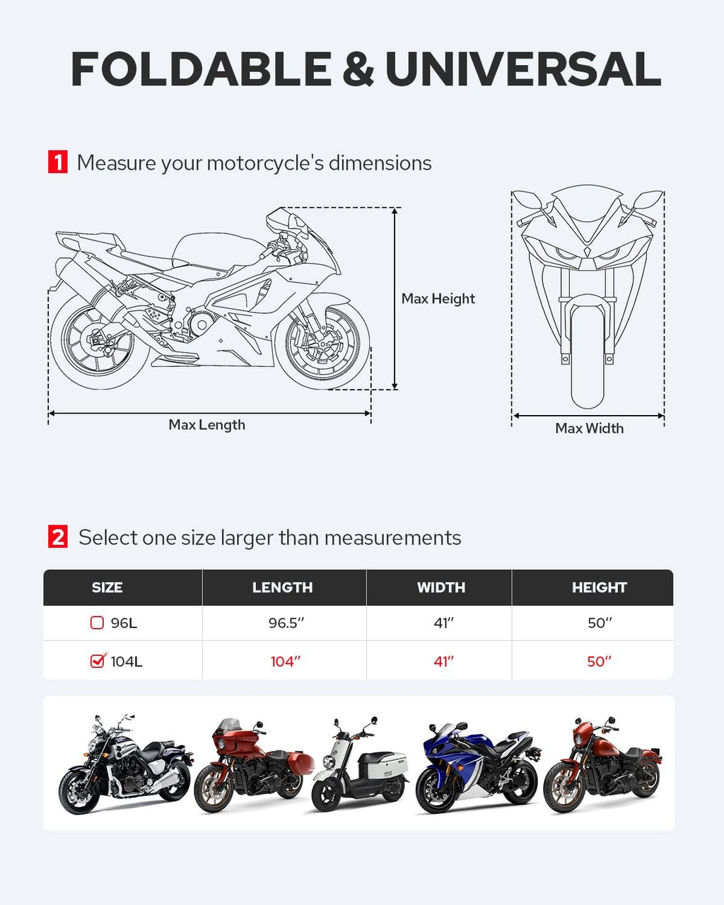 Benlari Motorcycle Cover Waterproof Outdoor, Heavy Duty Motorcycle Cover, Universal All Season Protection Night Reflective with Lock-Holes American Flag Fits up to 104" Motorcycles Vehicle Cover