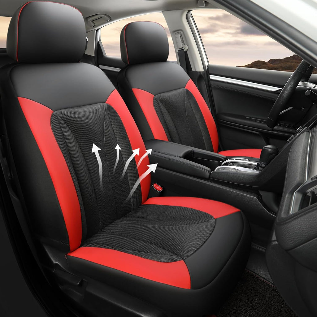 GIANT PANDA Front Seat Cover for Honda, 3D Air Mesh Bucket Car Seat Protectors Custom Fits Honda Civic Accord Pilot CRV HRV Element Passport (Red) 2-Pack