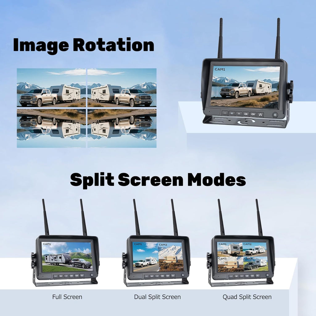 7" 3-Magnetic Wireless RV Backup Camera, HD1080P DVR Monitor, IP69 Waterproof & IR Night Vision 3x9600mAh Rechargeable Cameras, 2 Side Cameras & 1 Rear Camera for Trailer Truck Camper-WS703