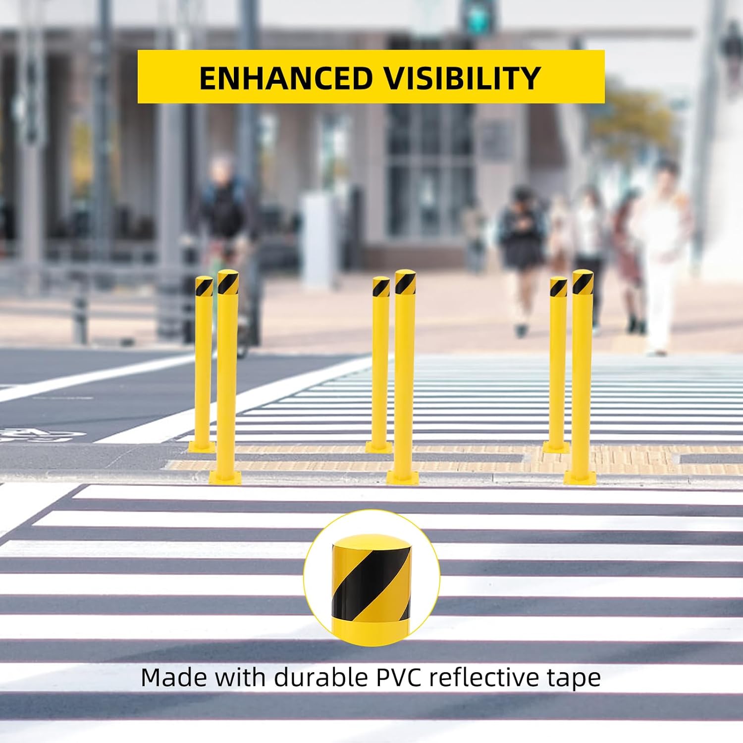 Safety Bollard 2 Packs, 48 Inch Height Steel Bollard Post for Parking Lot, 4.5 Inch Diameter Pipe, Yellow Safety Bollard Post with 16 Anchor Bolts, Ideal for Traffic-Sensitive Areas, Driveway Barrier