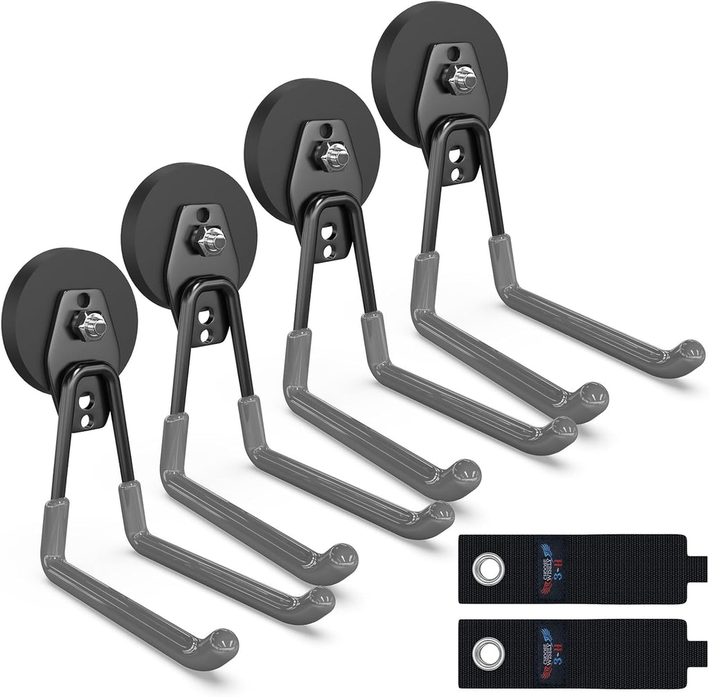 3-H Heavy Duty Magnet Garage Hooks 4 Pack, Extra Large Strong Magnetic Hooks for Hanging Cordless Power Drill, Utility Magnetic Tool Holder for Metal Cabinet, Steel Pegboard, Toolbox, Garage(Grey)