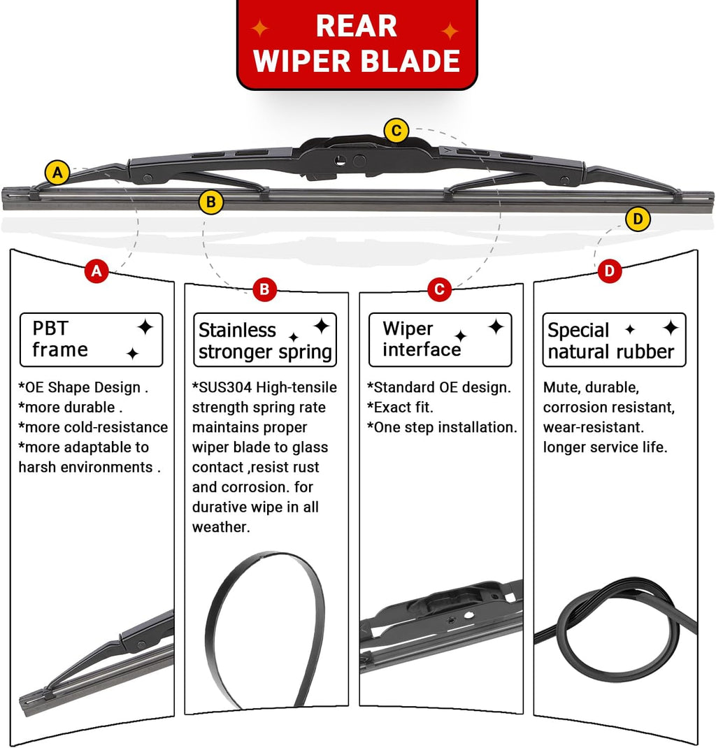 Windshield Wiper Blades Replacement for Honda CRV CR-V 2002 2003 2004 2005 2006 Original Factory Quality Front Rear Wipers Blade Set for My Car - 21" 20" 10" (Pack of 3)