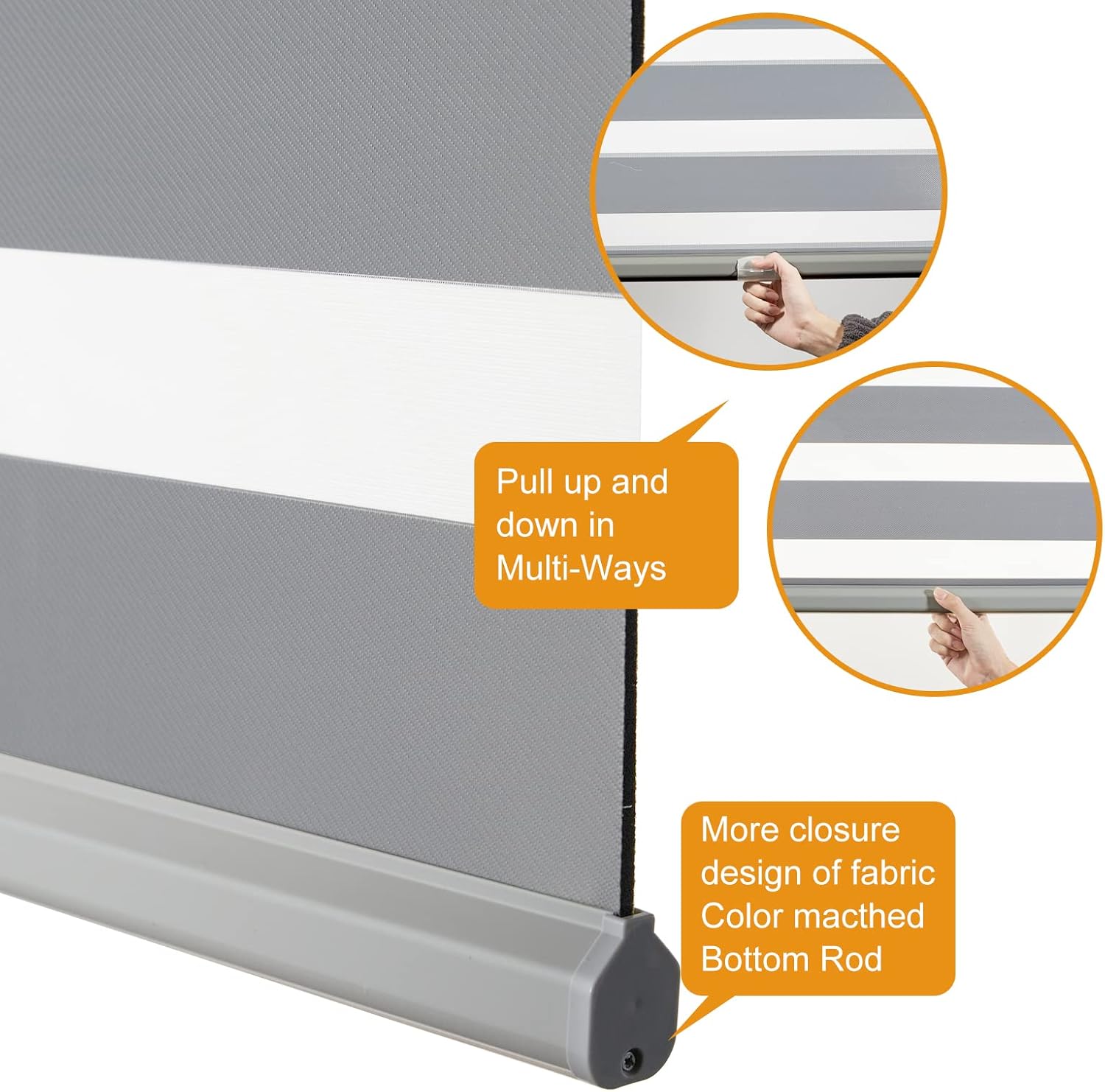 Persilux Cordless Zebra Blinds for Windows Free-Stop Roller Windows Shades (46" W X 72" H, Grey) Dual Layer Light Control for Day and Night, Light Filtering Sheer Shades for Home
