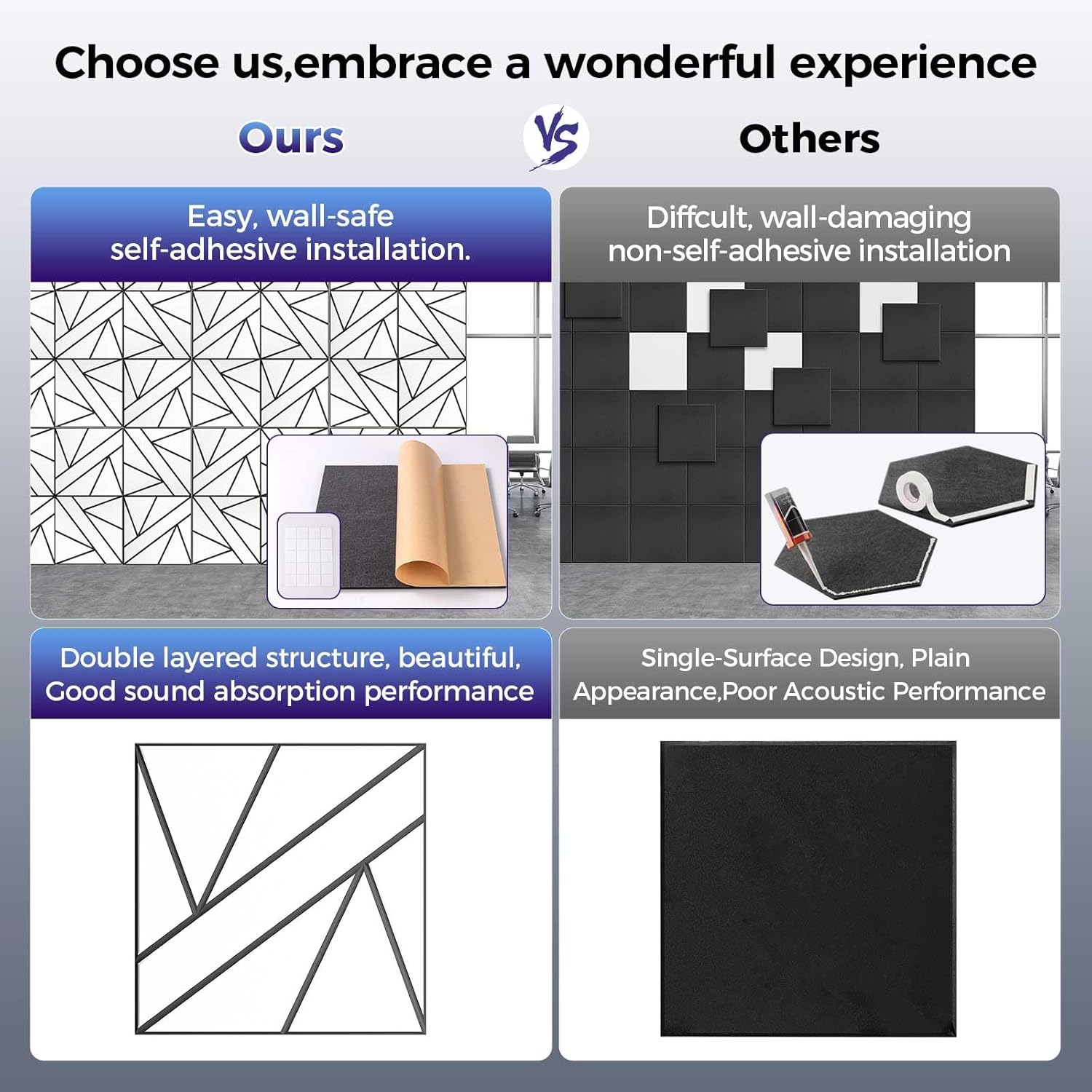 8 Pack 2-Layer Soundproof Wall Panels, 12 x 12 x 0.43 in Sound Proof FoamPanels for Walls, 1.2lb/ft* High Density, Thicker 0.43 in, 3D AcousticPanels,Artistic Noise Dampening Panels White&Black