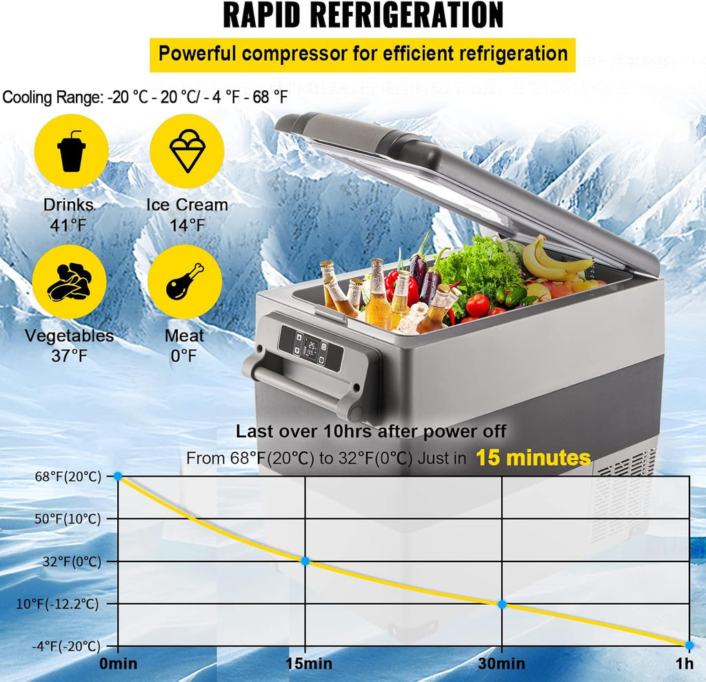 VEVOR CF55 12 Volt 58 Qt Refrigerator, Dual Zone Portable Compressor 12/24V DC and 110-240V AC, Freezer Fridge Cooler, for Car, Truck RV, Camping and Home Use, Black+Gray