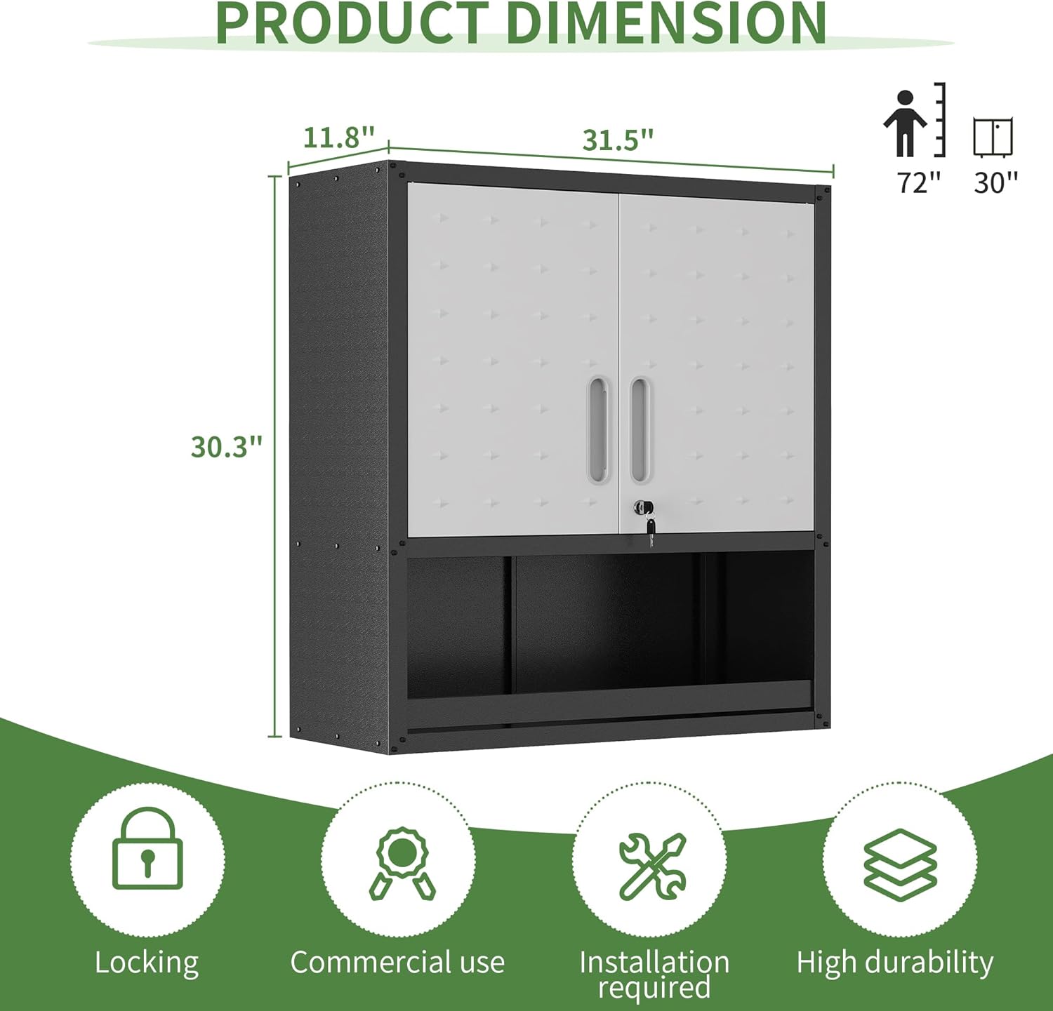 Garage Wall Cabinet,Metal Wall Cabinet with Doors and Adjustable Shelves,Steel Utility Wall Mounted Tool Cabinets for Home,Office,Kitchen,Warehouse