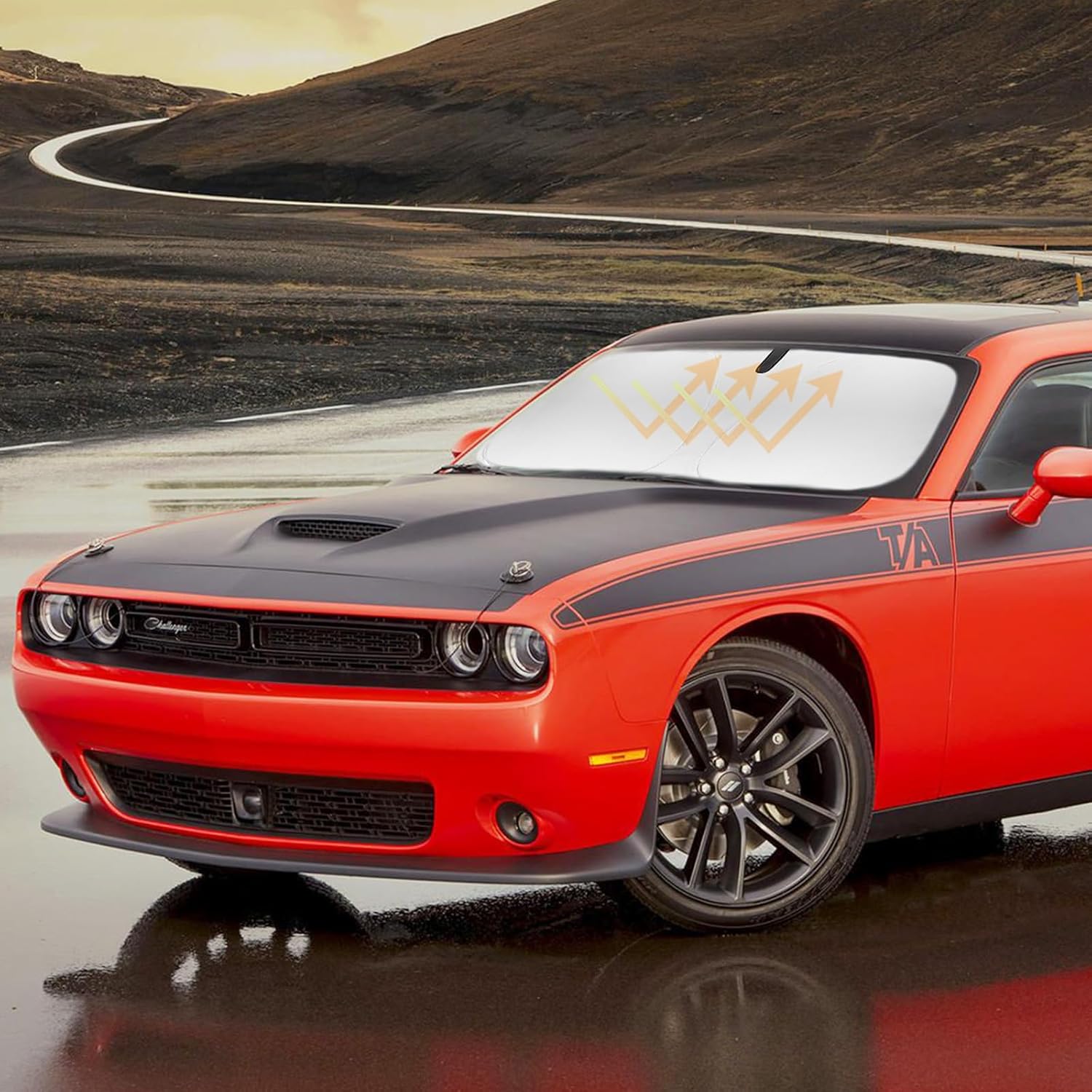 Sunshade for Challenger Windshield Sun Shade for 2015-2023 2024 2025 Dodge Challenger Coupe,RT SRT Hellcat SXT Redeye,GT SE TA Scat Pack 2Door Car Front Window Cover Sun Visor Shield Protector