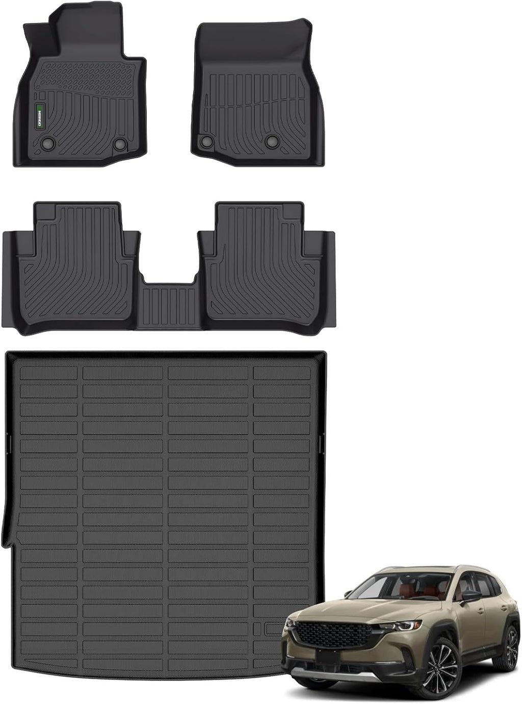 ANBINGO® Floor Mats & Cargo Liner for 2025 CX-50 Hybrid | All Weather TPE CX50 Floor Liners | 1st & 2nd Row Custom Mats Full Set | CX50 Accessories - Black