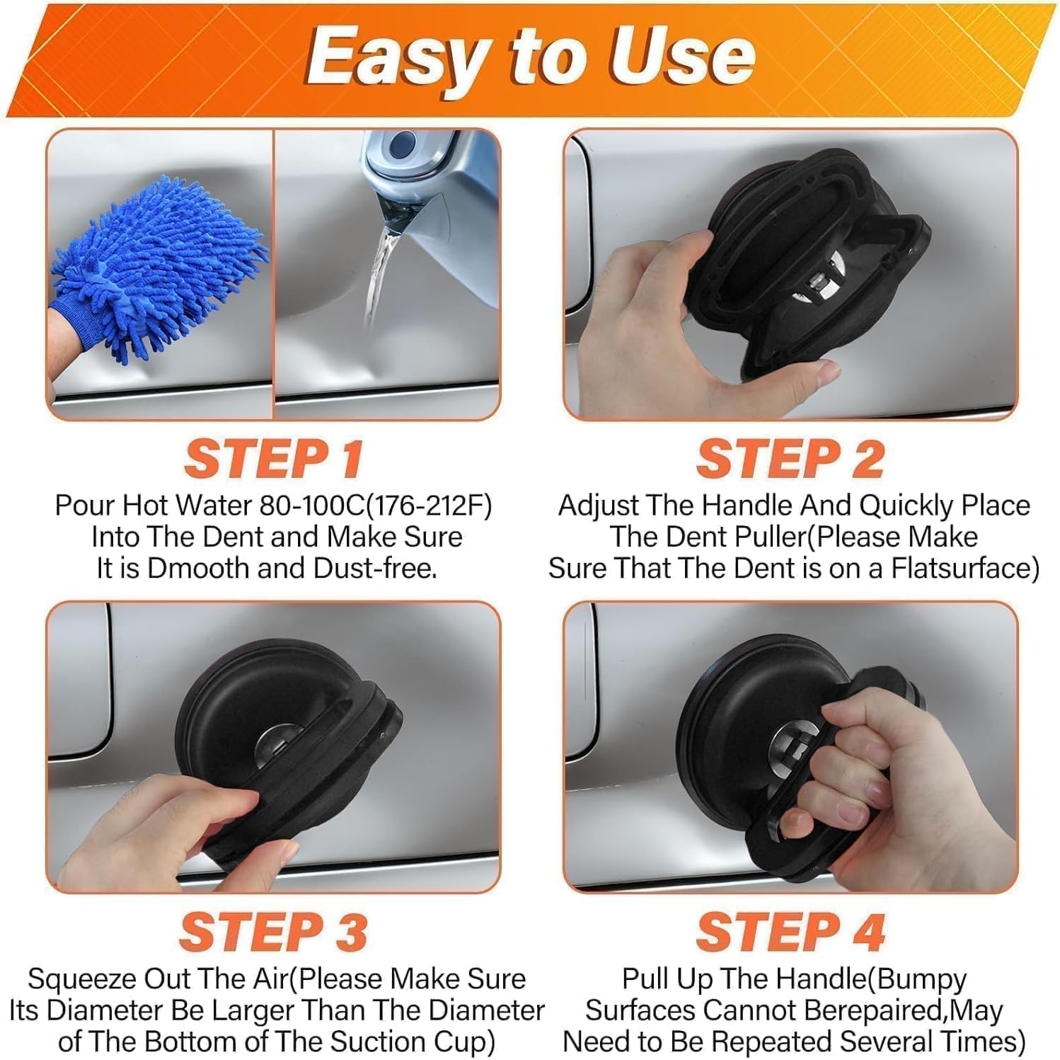 Dent Puller,3 Pack Car Dent Puller Car Dent Removal Kit Suction Cup Dent Puller Dent Remover Tool and Dent Repair Kit Handle Lifter for Cars Body,Glass,Screen,Objects Moving (Black+Orange)