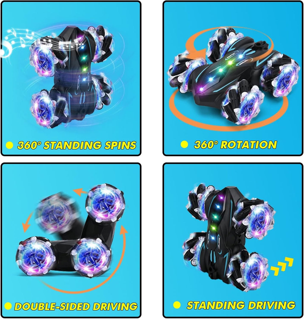 Upgraged Gesture Sensing RC Stunt Car with Lights & Music, Hand Gesture Remote Control car Toy with 360° Spins Gesture RC Spray Car Birthday Toys Gifts for 6 7 8 9 10 Year Old Boys