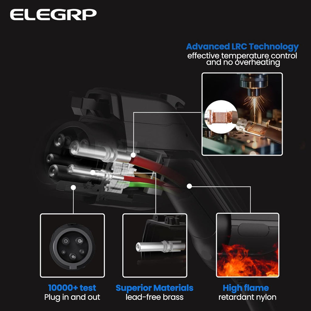 ELEGRP Level 2 EV Charger for Home, 40 Amp, ETL Certified, PBE & LCD Technology, 25ft J1772 Cable with NEMA 14-50 Plug, Plug and Play, 240V for BEVs/PHEVs