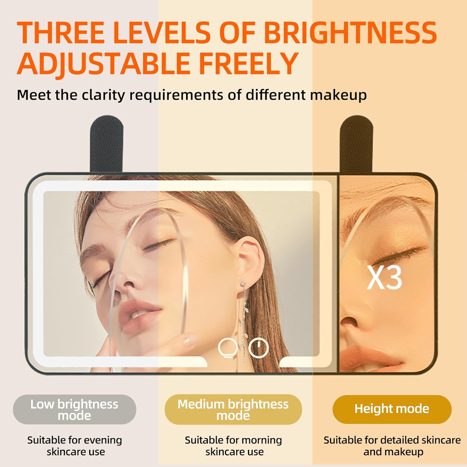 car mirror vanity Rechargeable Led, 3 Light Modes,Dimmable Touch Screen,Side with triple magnification mirror image (1)
